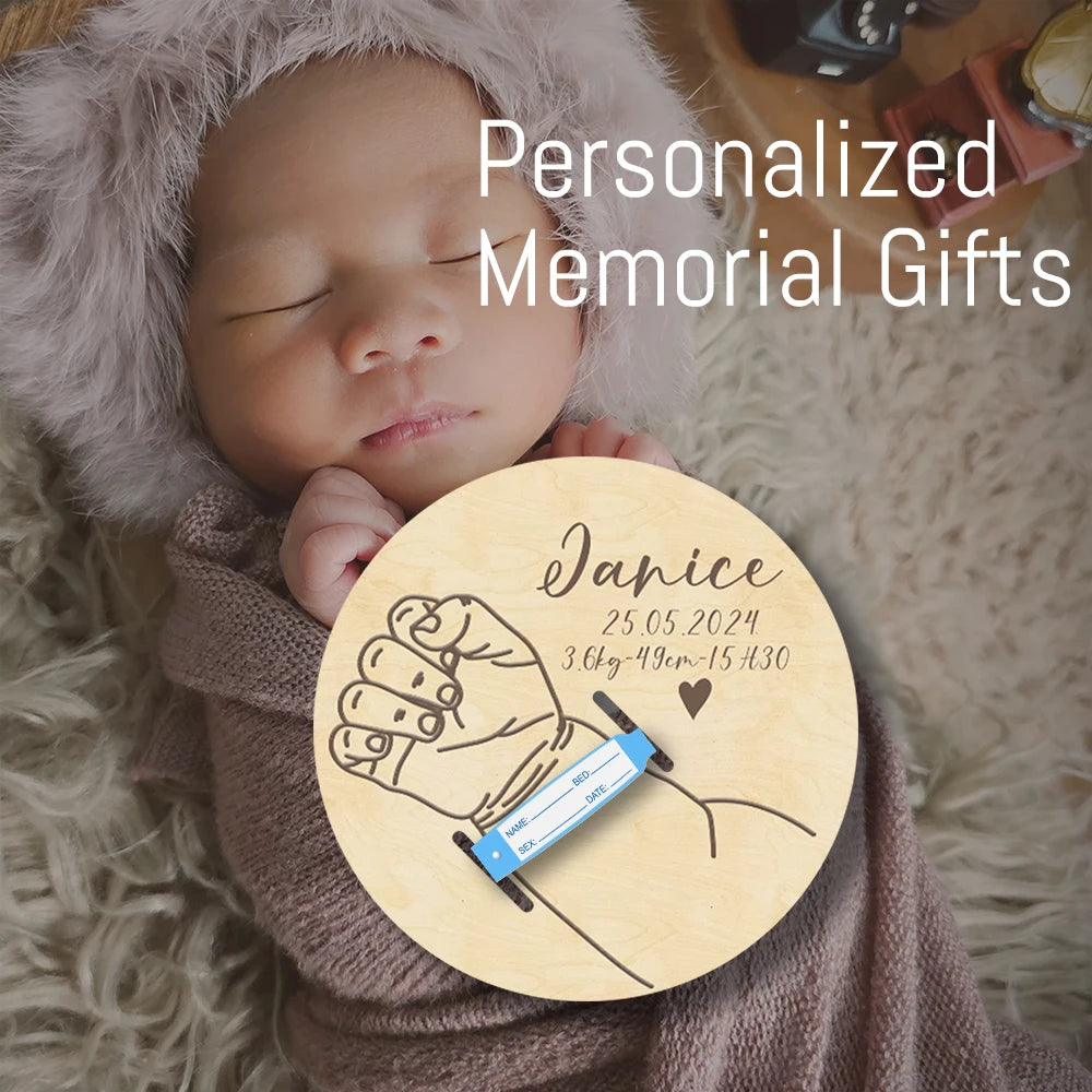 Wooden Personalized Birth Bracelet Holder Custom Maternity Bracelet Keepsake Card Engraved Bracelet Welcome Baby Newborn Gift