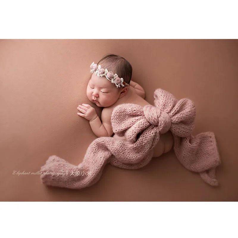 Hand Knitted Wool Hat Wrap Set Newborn Photography Props