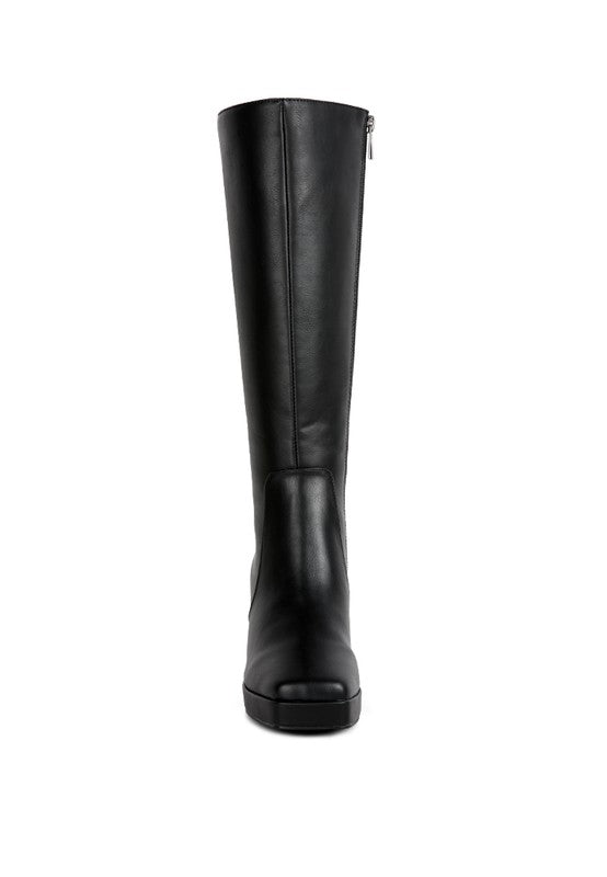 Calf High Block Heel Boots