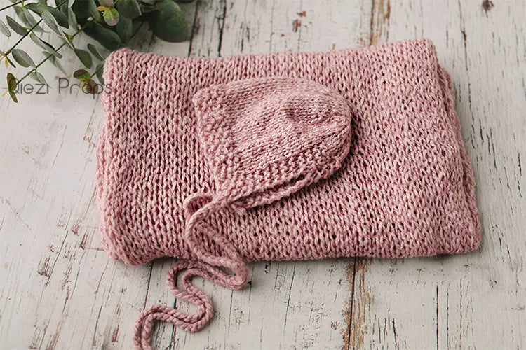 Hand Knitted Wool Hat Wrap Set Newborn Photography Props