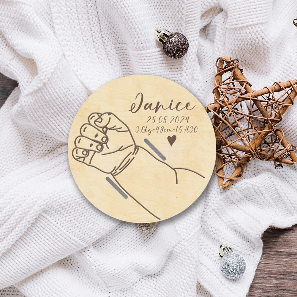 Wooden Personalized Birth Bracelet Holder Custom Maternity Bracelet Keepsake Card Engraved Bracelet Welcome Baby Newborn Gift