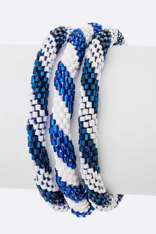 Blue and white bracelet set