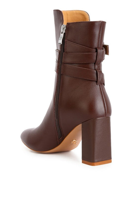 Leather Cobra Buckle Strap Embellished Boots