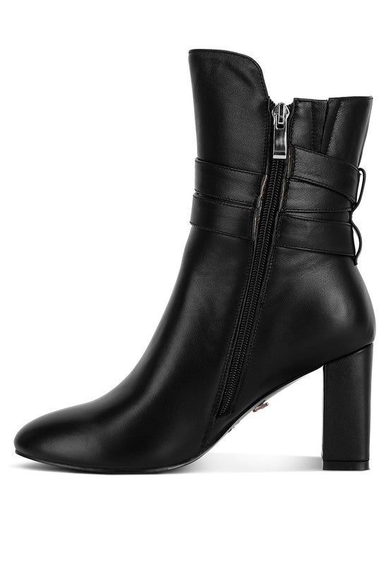 Leather Cobra Buckle Strap Embellished Boots