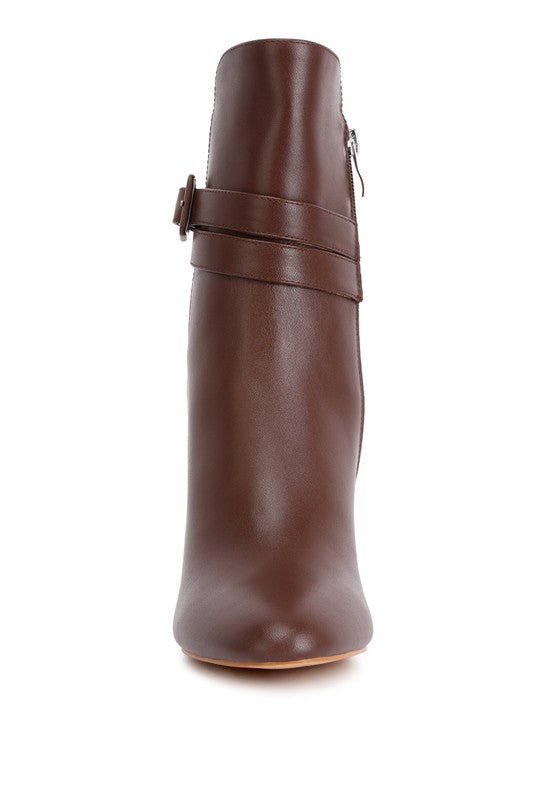 Leather Cobra Buckle Strap Embellished Boots