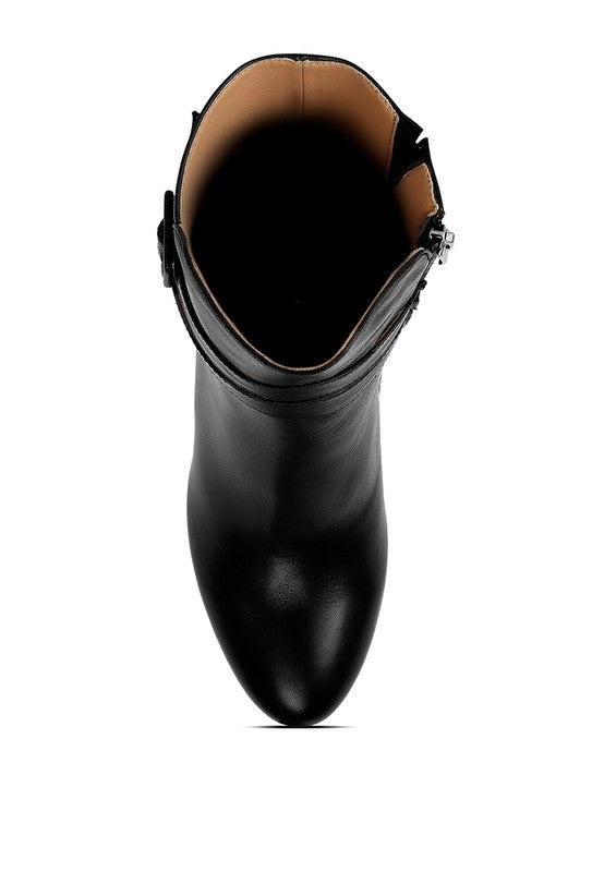 Leather Cobra Buckle Strap Embellished Boots