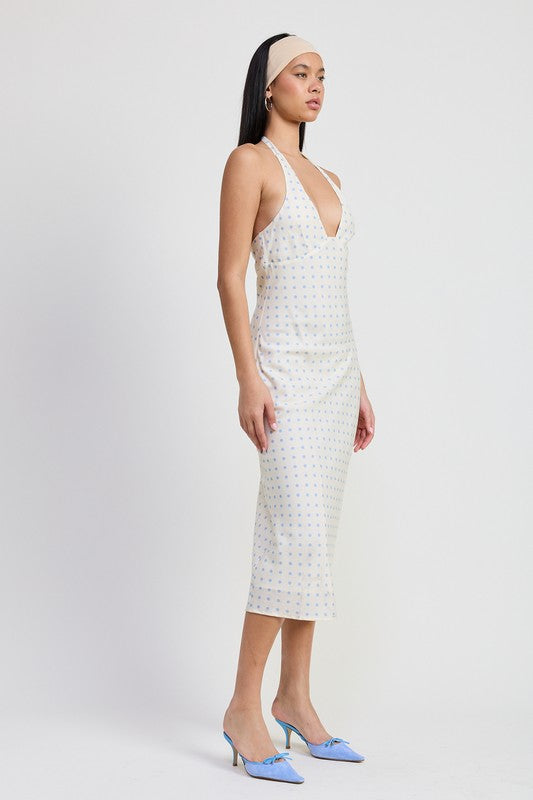 V Neck polka dot Maxi Dress