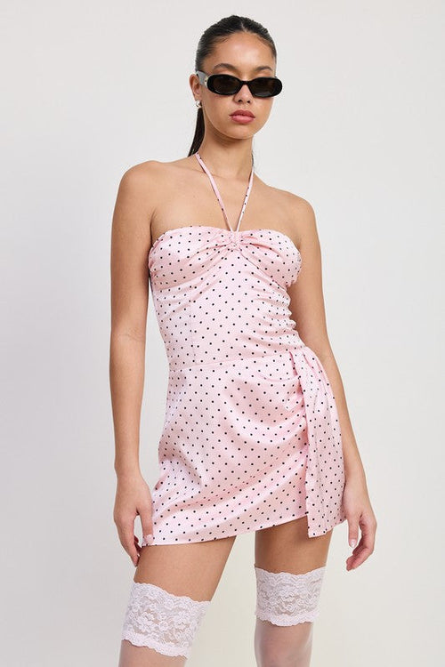Mini Halter Pink Polka Dot Dress
