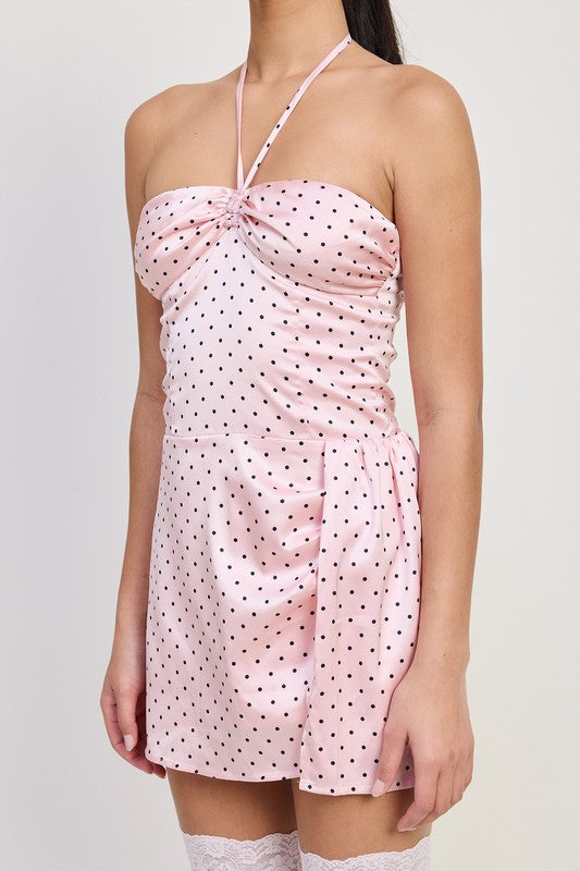 Mini Halter Pink Polka Dot Dress