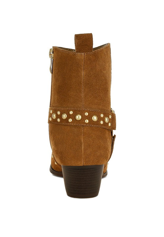 Rodeo Studded Real Suede Leather Ankle Boots