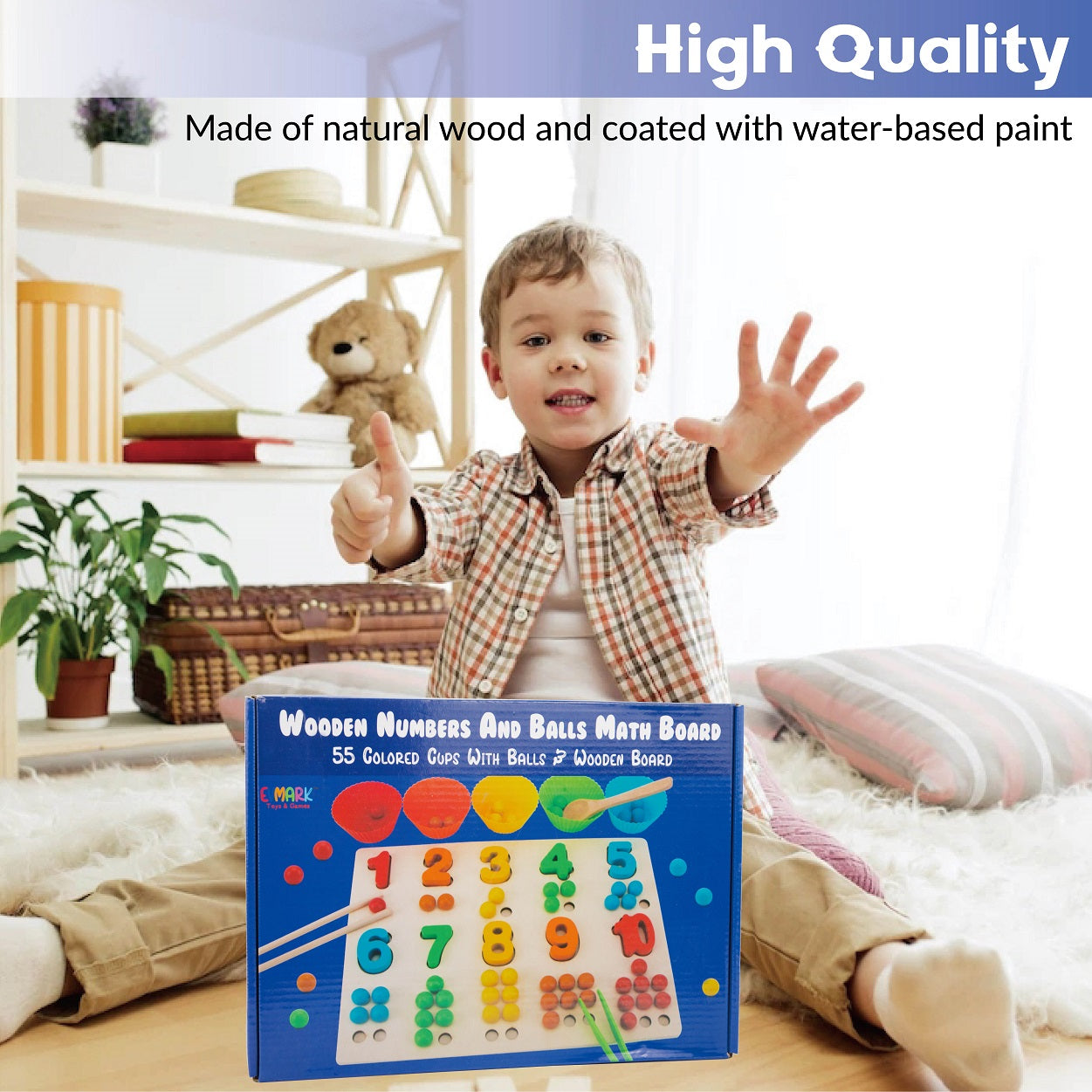 Wooden Numbers and Balls Math Board - Montessori Learning