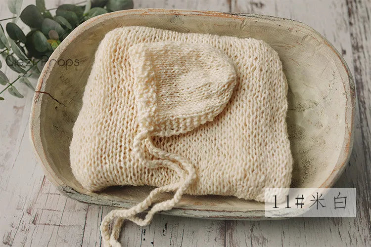 Hand Knitted Wool Hat Wrap Set Newborn Photography Props