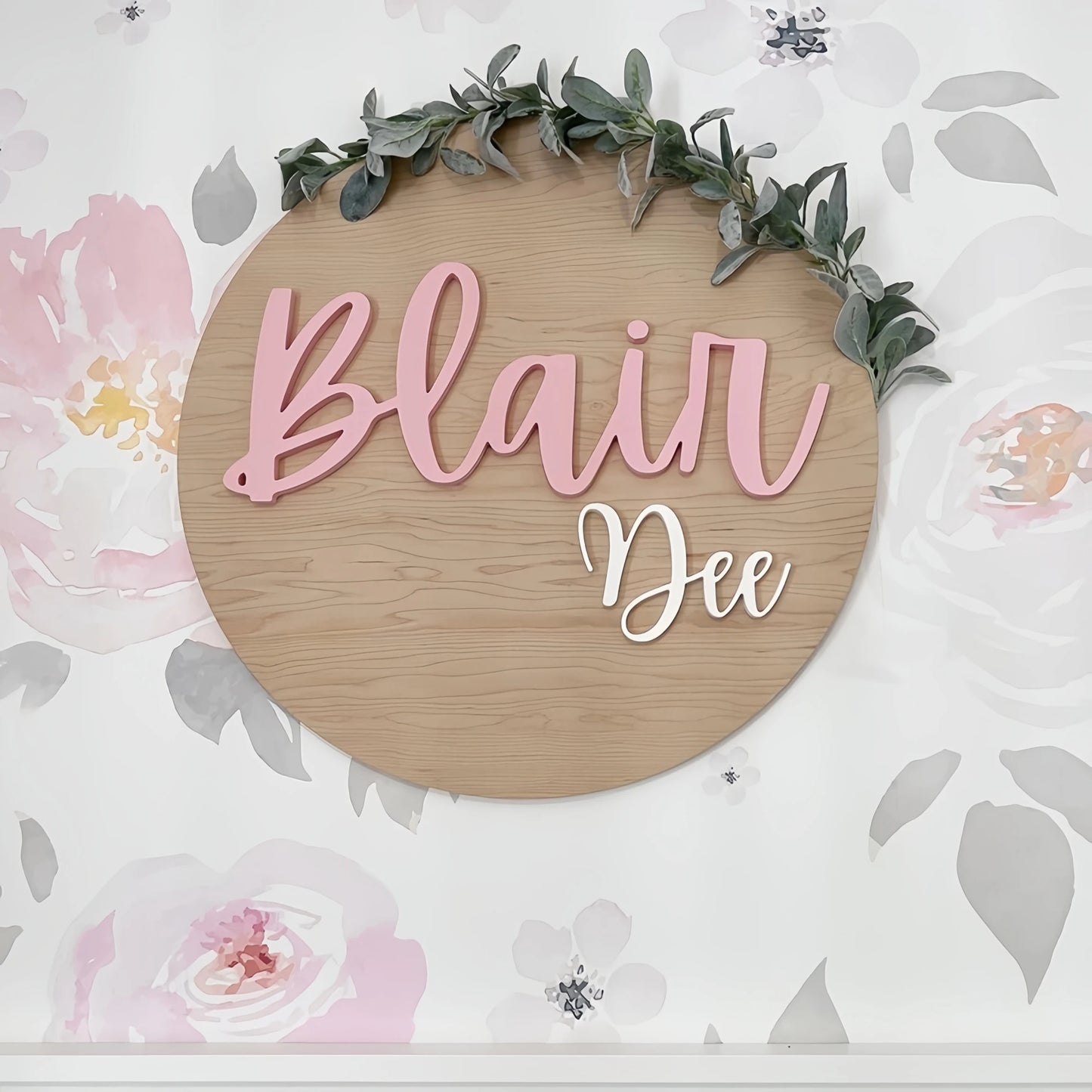 Nursery Name Sign β Personalized Round Plaque, Customized Wood Baby Sign, Baby Shower Gift, Boho and Natural Nursery Wall Decor