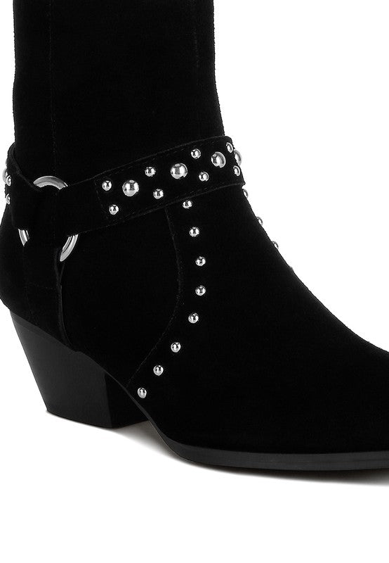 Rodeo Studded Real Suede Leather Ankle Boots