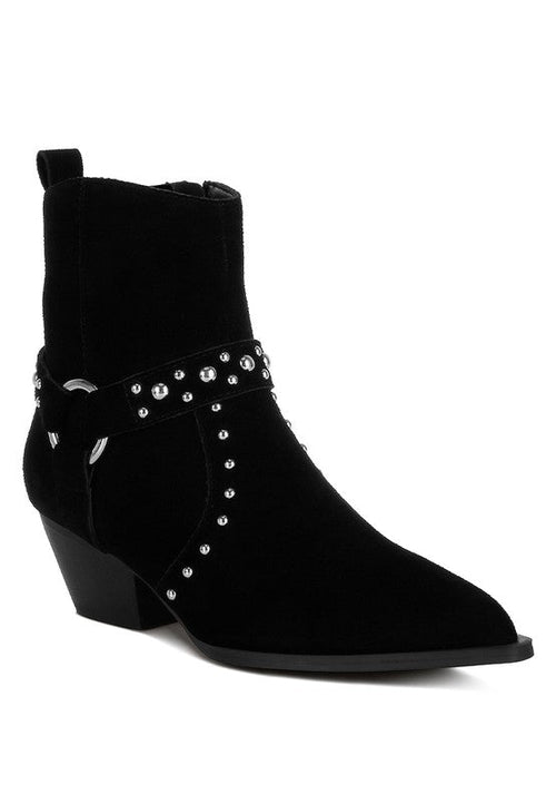 Rodeo Studded Real Suede Leather Ankle Boots