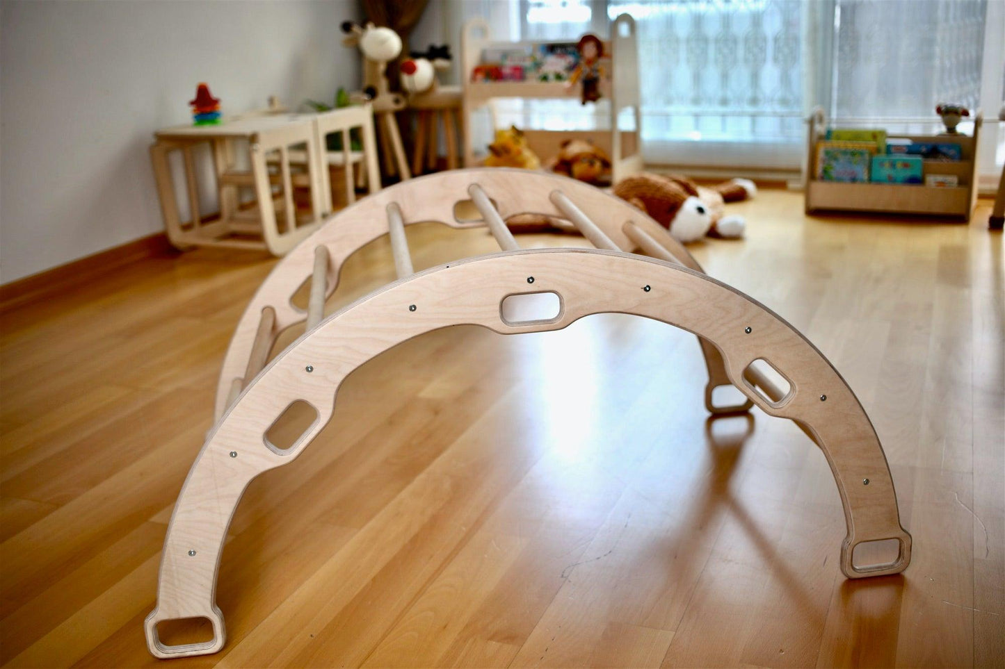 Climbing Arch with Rockwall Ramp and Star Pillow Set | Montessori Toys