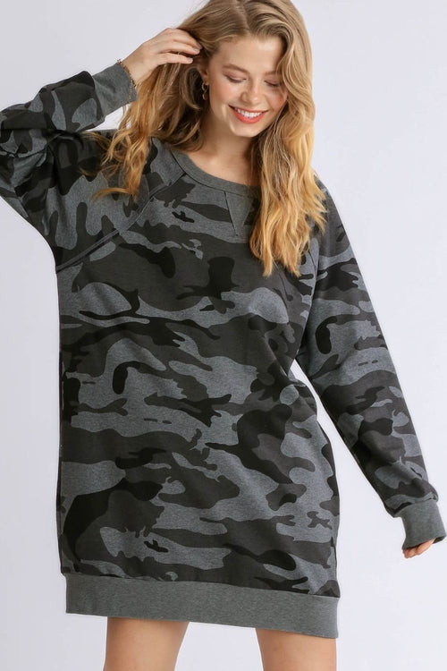 Full Size Camo Print Mini Dress