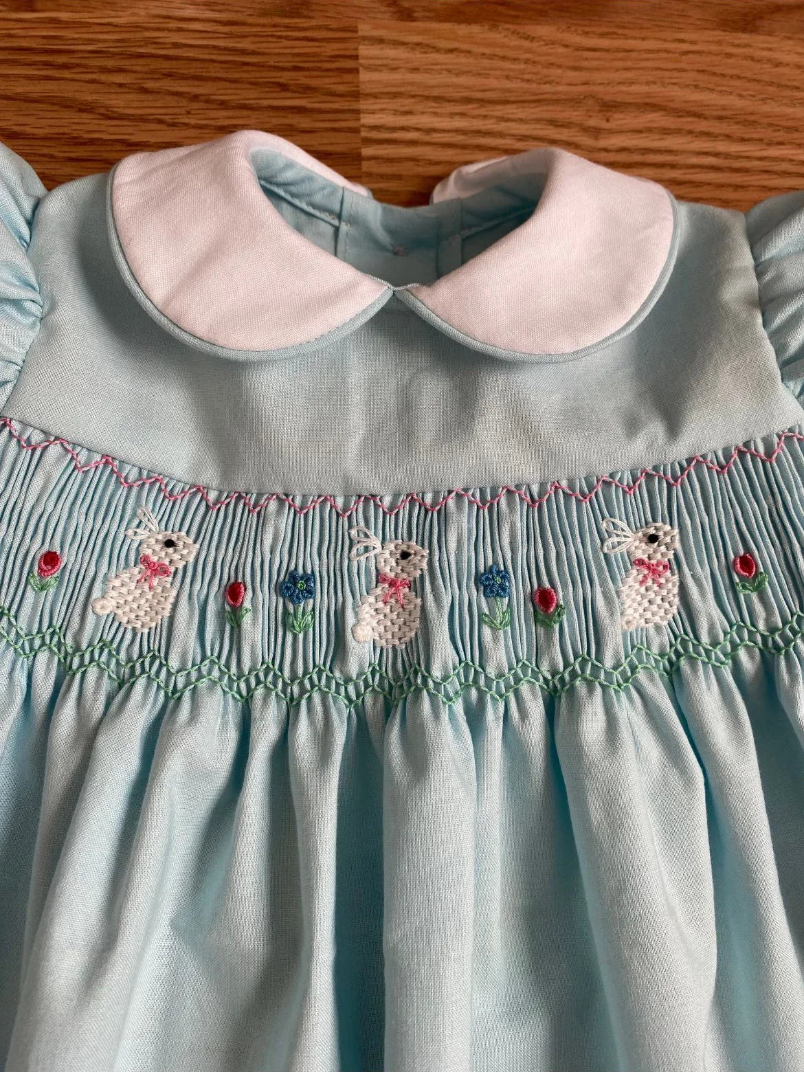Baby Girl Summer Green Rabbit Smocked Turkish Vintage Princess Dress