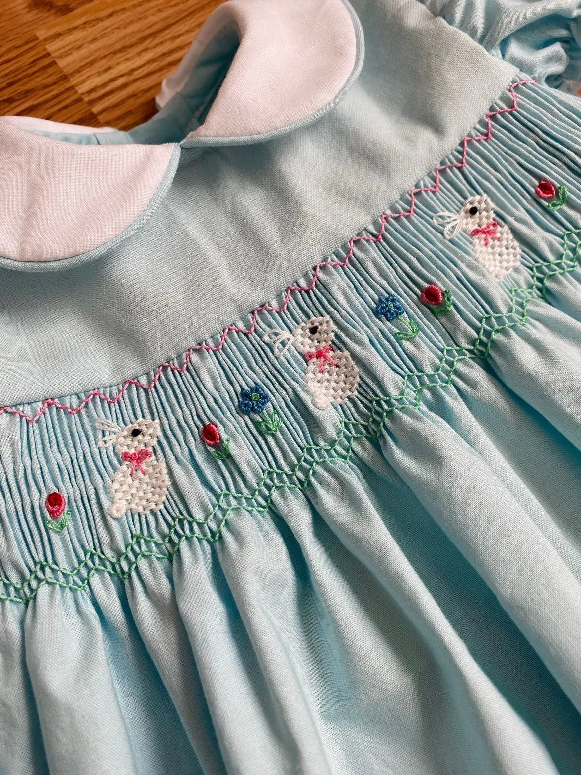 Baby Girl Summer Green Rabbit Smocked Turkish Vintage Princess Dress