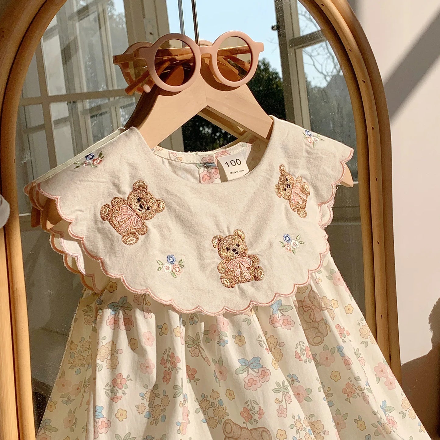 Cotton Bear Embroidery Sleeveless Dress