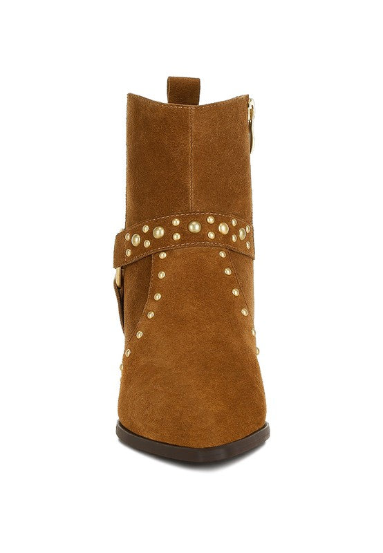 Rodeo Studded Real Suede Leather Ankle Boots