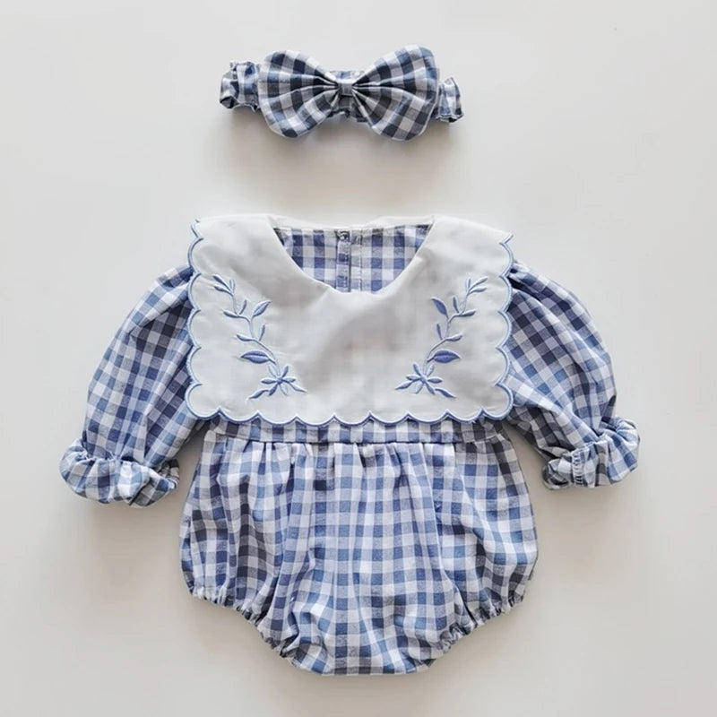 Girls Cotton Long Sleeve Embroidered Lattice Princess Dress