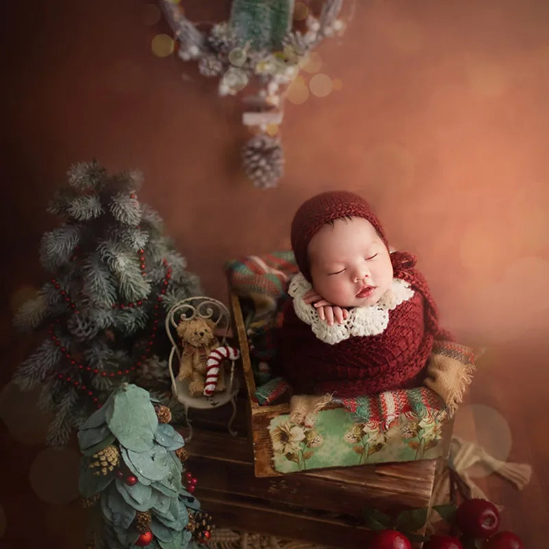Hand Knitted Wool Hat Wrap Set Newborn Photography Props