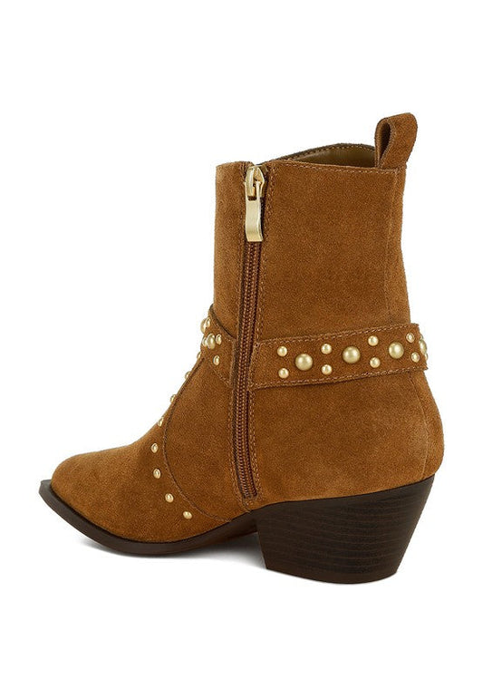 Rodeo Studded Real Suede Leather Ankle Boots