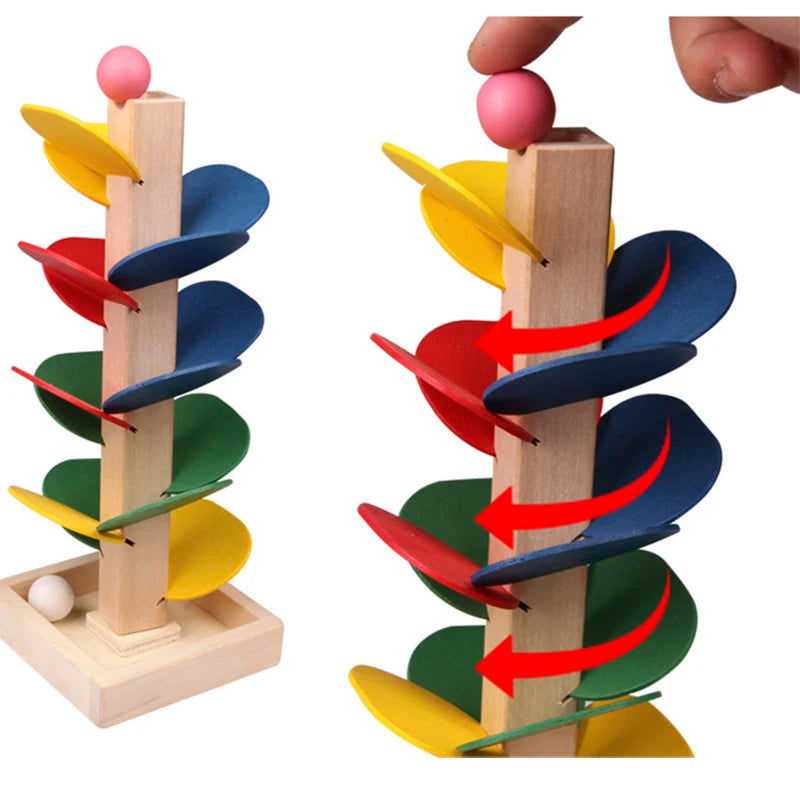 Mini Colorful Tree Marble Ball Run Track Building Blocks Kids Wooden