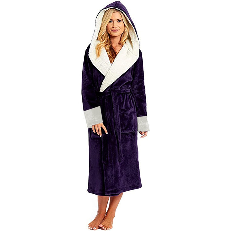 Plush Long Sleeved Hooded Bathrobe