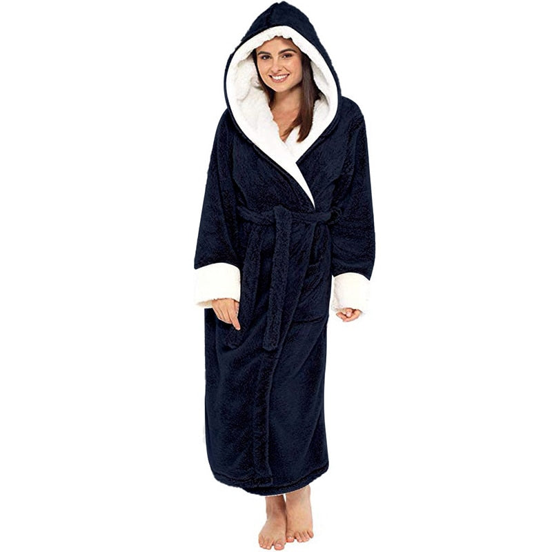 Plush Long Sleeved Hooded Bathrobe