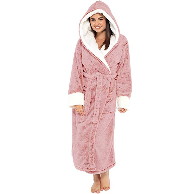 Plush Long Sleeved Hooded Bathrobe