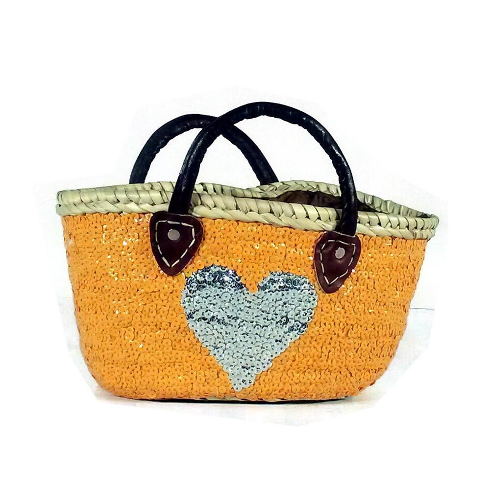 Calla Small Orange Sequin Beach Bag with a Silver Heart