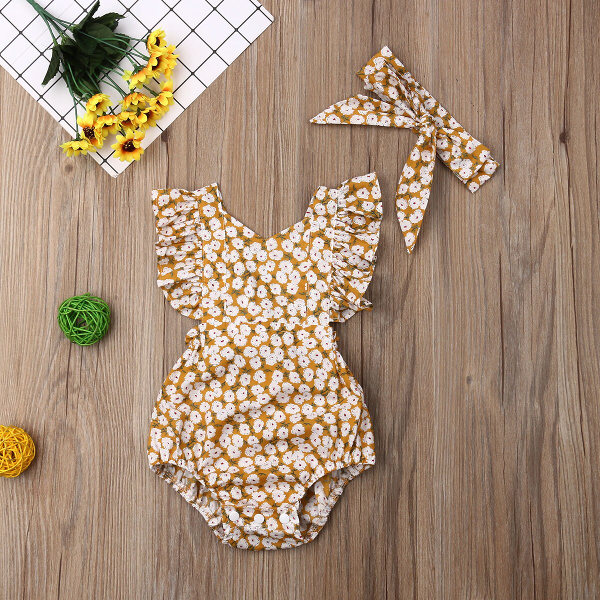 Newborn Baby Girls Boys Jumpsuit Headband 2PCS