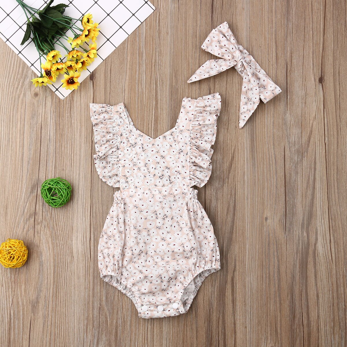 Newborn Baby Girls Boys Jumpsuit Headband 2PCS