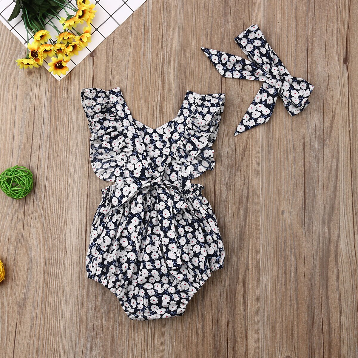 Newborn Baby Girls Boys Jumpsuit Headband 2PCS