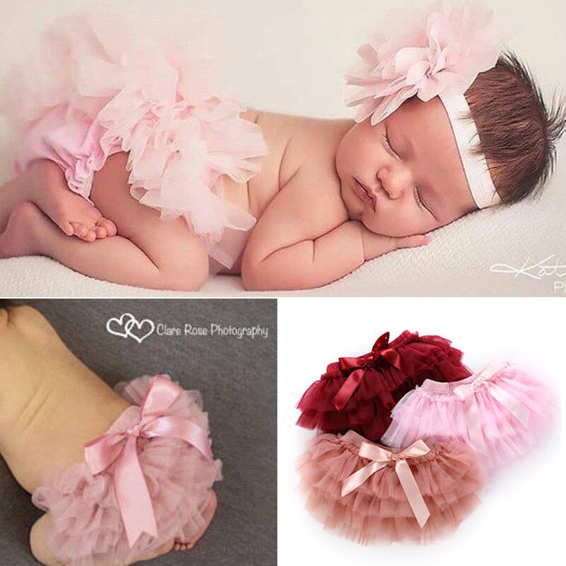 Newborn Baby Girls Boys Skirt Headband 2PCS Layer