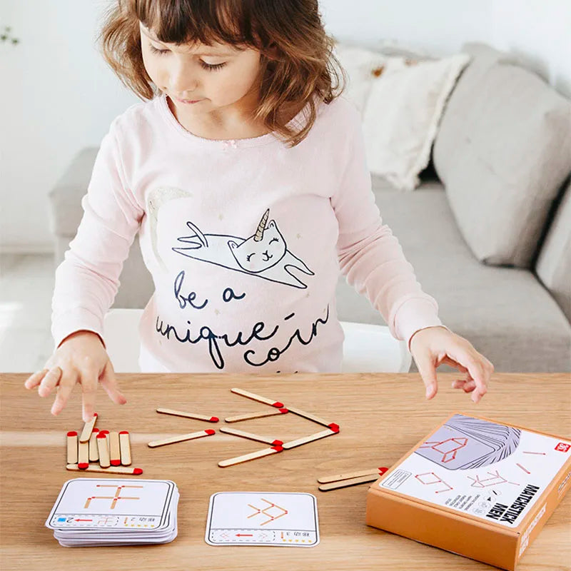 Montessori Matches Puzzles Game Wooden Toys DIY Math Geometry Board