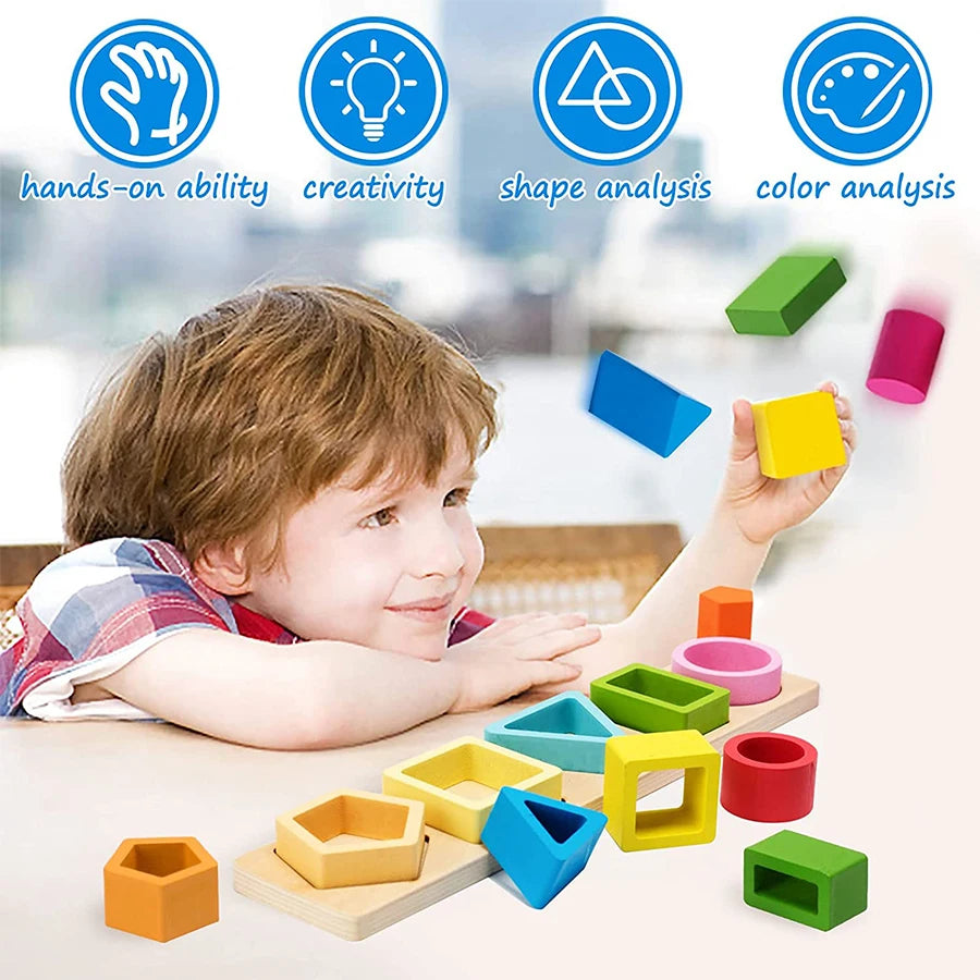 Montessori Wood Toys for Kids Wooden Sorting Stacking Toys for Baby