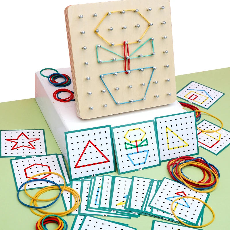Montessori Wooden Geometry Puzzle Nail Board Math