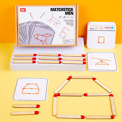 Montessori Matches Puzzles Game Wooden Toys DIY Math Geometry Board