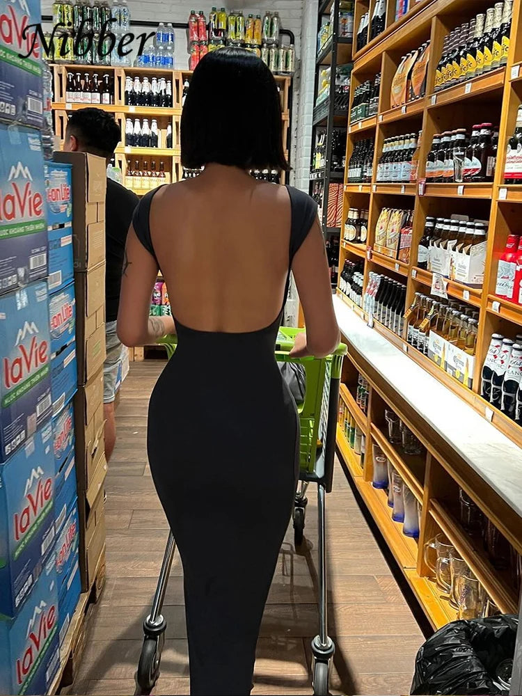 Solid Backless Women's Maxi Dress