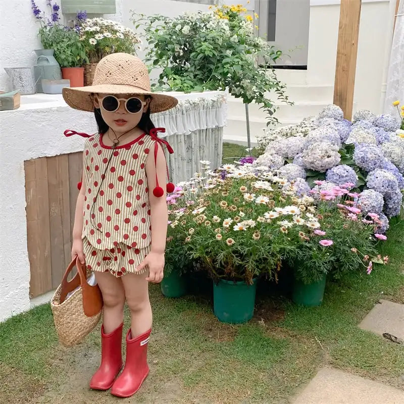 Baby Girl Summer Clothing Set Tops & Shorts Polka Dot Bloomers PP