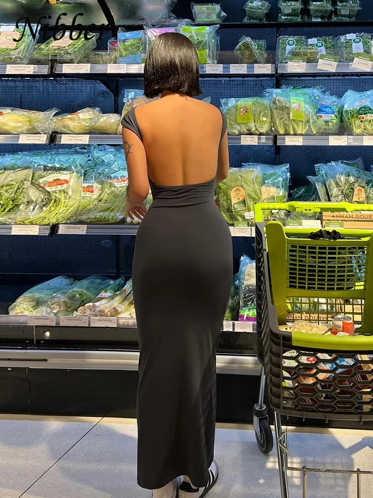 Solid Backless Women's Maxi Dress