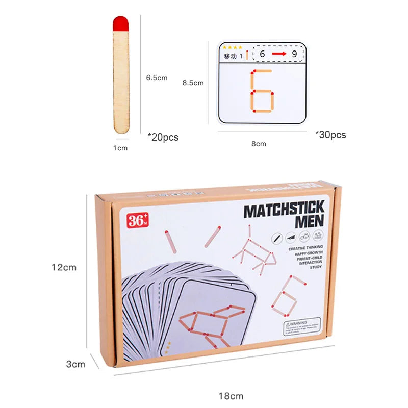 Montessori Matches Puzzles Game Wooden Toys DIY Math Geometry Board