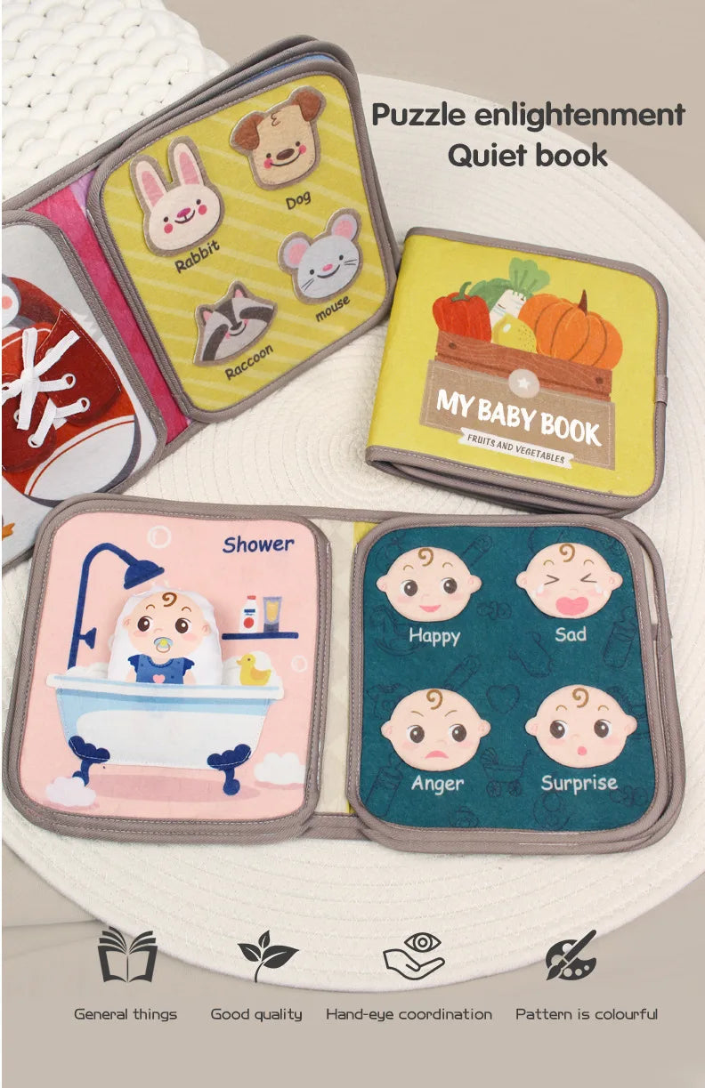 Montessori Busy Book Baby Early Education Book,Puzzle Toy, Animal