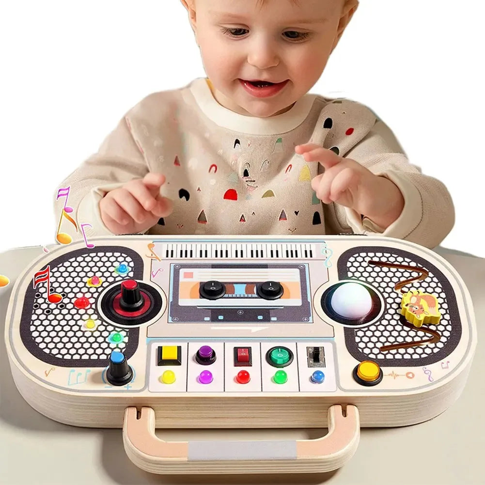 Montessori Toddler Toys Baby Wooden Busy Board Sensory Toys with Light