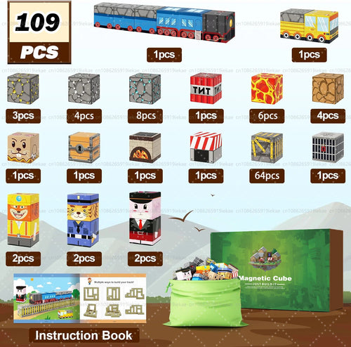 Magnetic Building Blocks Mine World Magnet Cube Set STEM Montessori