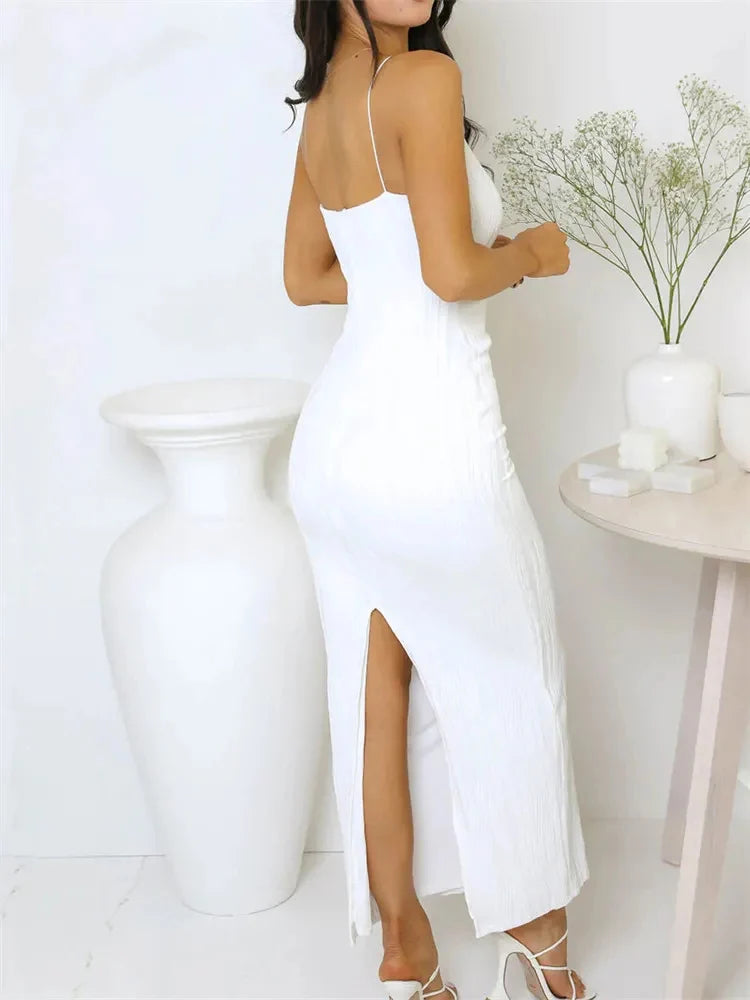 Sexy Long Dress Ruched Sleeveless Summer Dress