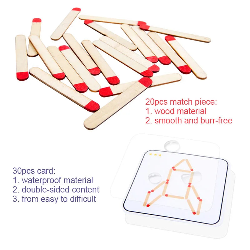 Montessori Matches Puzzles Game Wooden Toys DIY Math Geometry Board
